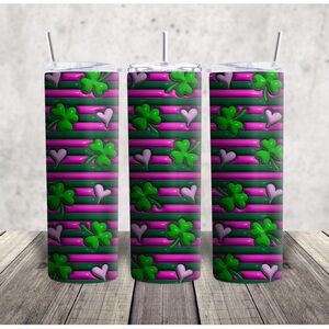 Hand Crafted Clover and Heart Tumbler - Green and Pink